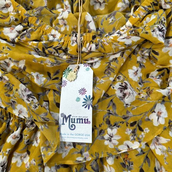 Show Me Your Mumu Triple Decker Romper Size Medium Yellow Floral Off Shoulder - Picture 8 of 10